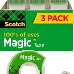 Scotch Magic Tape, 3 Rolls, Great for Gift Wrapping, Numerous Applications, Invisible, Engineered for Repairing, 3/4 x 300 Inches (3105)